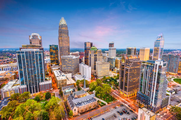Charlotte, North Carolina, USA uptown cityscape at dusk.