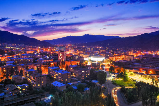 Night  city Vanadzor, Armenia. Vanadzor is the third largest city in Armenia.