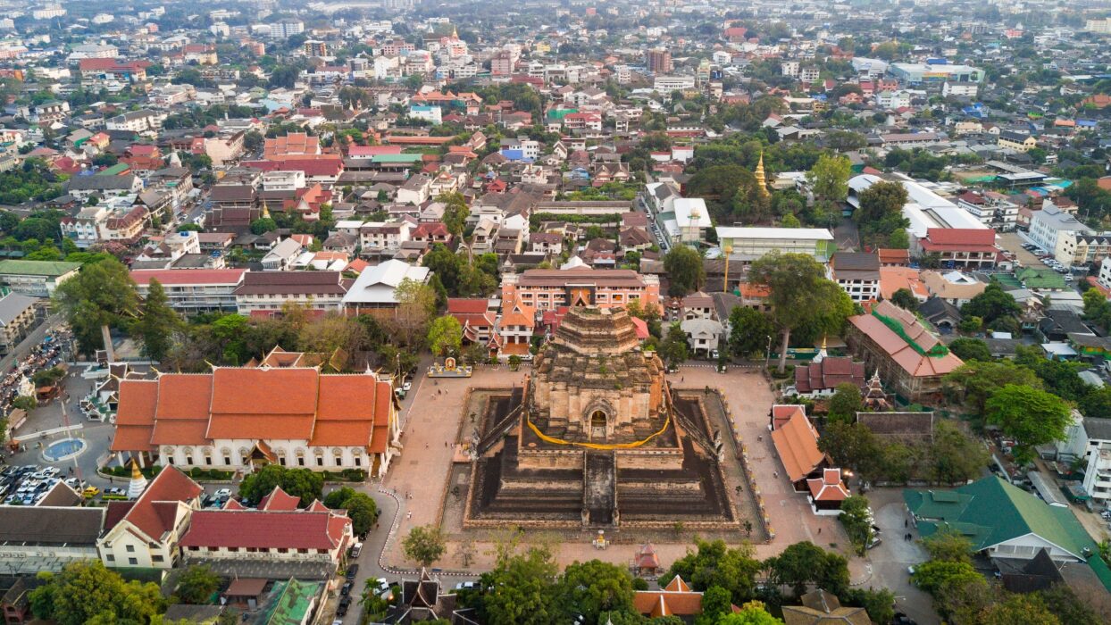 Aerial,View,Of,The,Wat,Chedi,Luang,Ruined,Buddhist,Temple